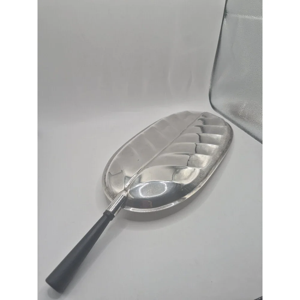Vintage Silver Plate Banana Leaf Tray with Wood Handle Sheffield Silver Co. USA